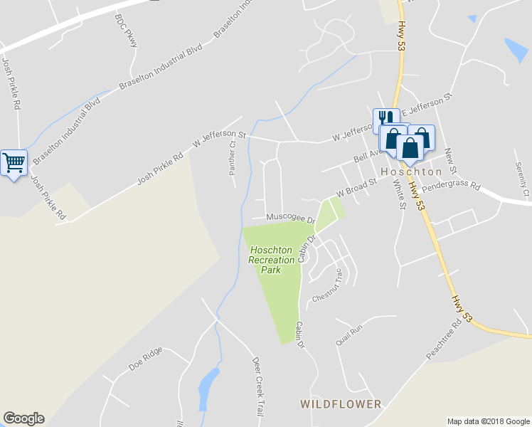 map of restaurants, bars, coffee shops, grocery stores, and more near 544 Amaranth Trail in Hoschton