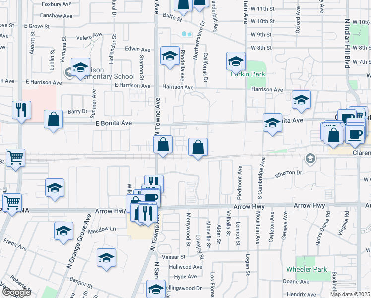 map of restaurants, bars, coffee shops, grocery stores, and more near 822 Pommelo Way in Pomona