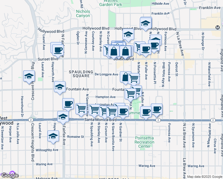map of restaurants, bars, coffee shops, grocery stores, and more near in Los Angeles