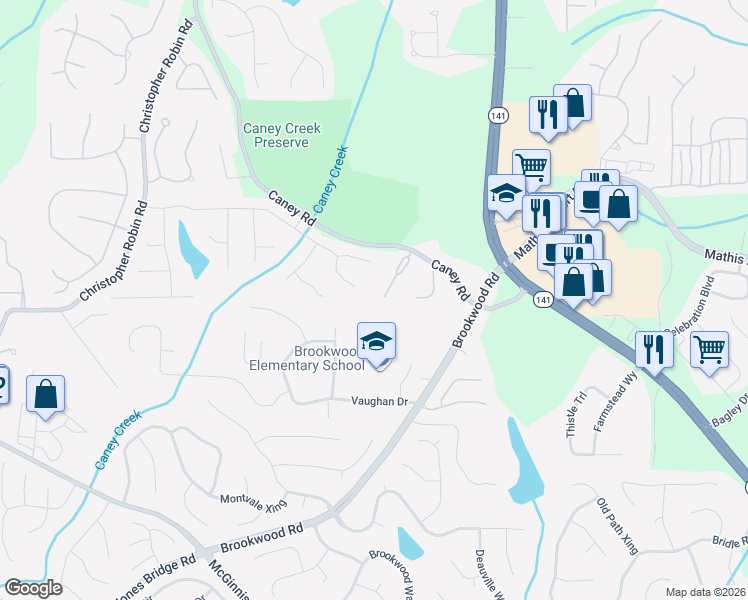 map of restaurants, bars, coffee shops, grocery stores, and more near 3220 Stonecrest Drive in Cumming