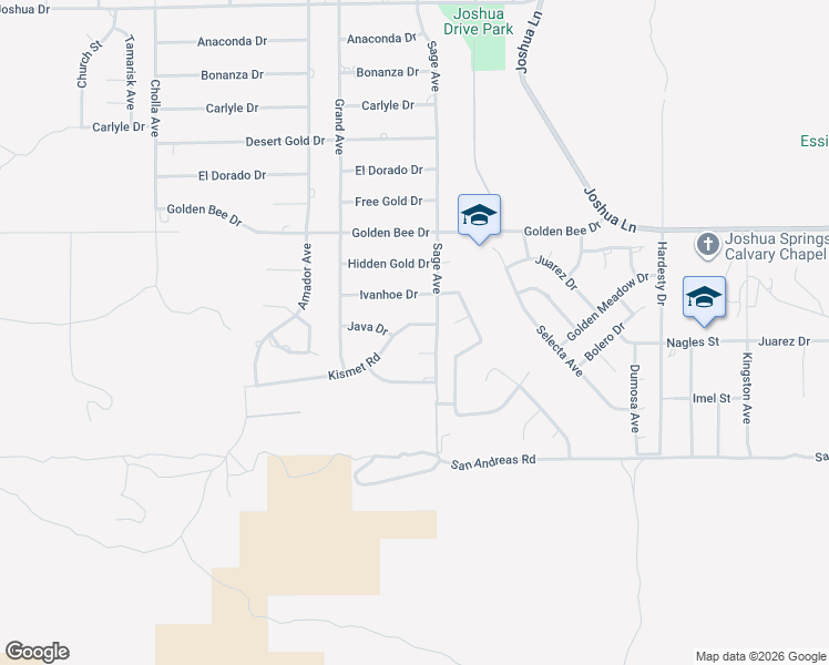 map of restaurants, bars, coffee shops, grocery stores, and more near 56861 Kismet Road in Yucca Valley