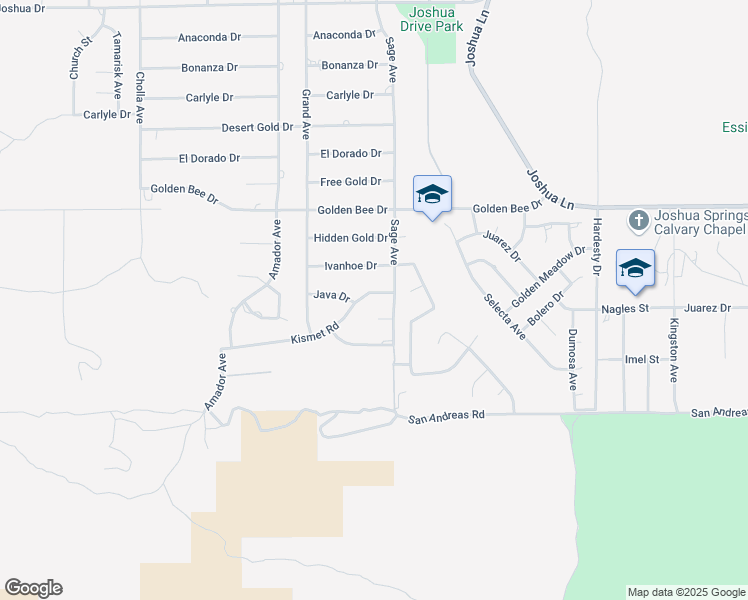map of restaurants, bars, coffee shops, grocery stores, and more near 56861 Kismet Road in Yucca Valley