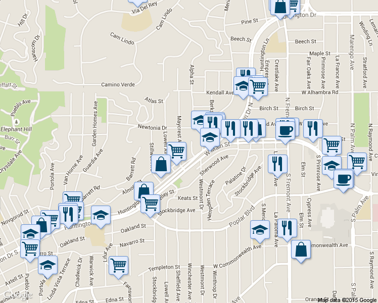 map of restaurants, bars, coffee shops, grocery stores, and more near 4317 Winchester Avenue in Los Angeles