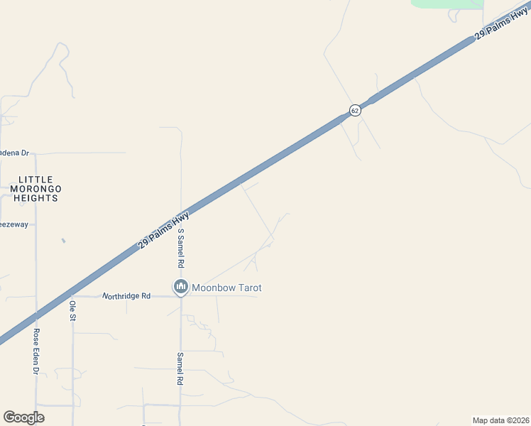map of restaurants, bars, coffee shops, grocery stores, and more near 8673 Highland Road in Morongo Valley
