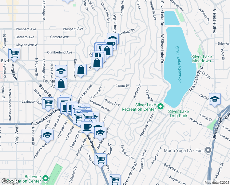map of restaurants, bars, coffee shops, grocery stores, and more near 3519 Carnation Avenue in Los Angeles