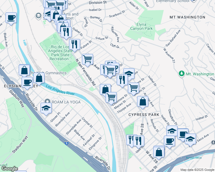 map of restaurants, bars, coffee shops, grocery stores, and more near 2656 Granada Street in Los Angeles