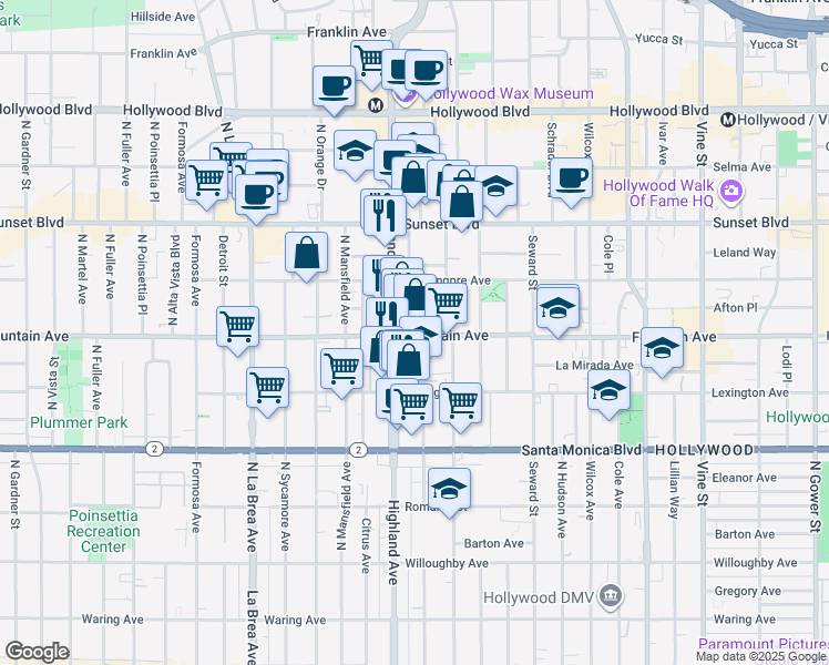 map of restaurants, bars, coffee shops, grocery stores, and more near in Los Angeles