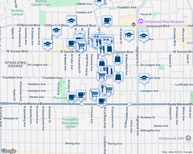 map of restaurants, bars, coffee shops, grocery stores, and more near in Los Angeles