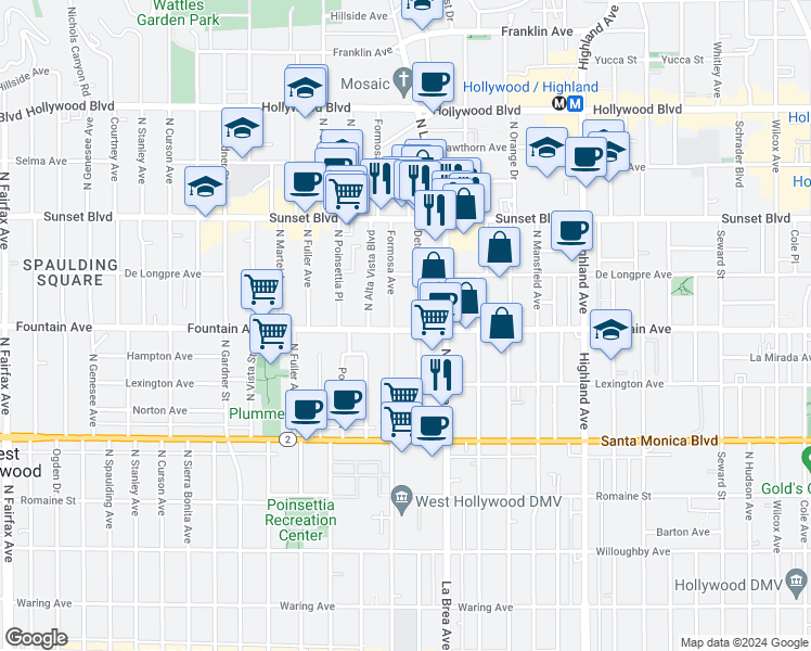 map of restaurants, bars, coffee shops, grocery stores, and more near in Los Angeles