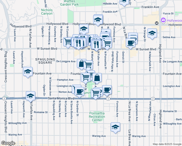 map of restaurants, bars, coffee shops, grocery stores, and more near in West Hollywood