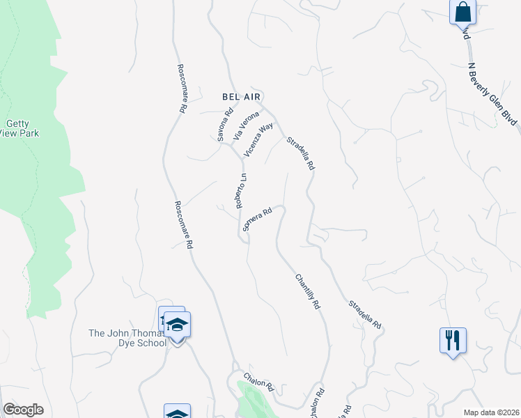 map of restaurants, bars, coffee shops, grocery stores, and more near 1181 Somera Road in Los Angeles