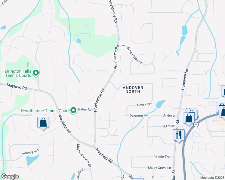 map of restaurants, bars, coffee shops, grocery stores, and more near 12815 Providence Road in Alpharetta