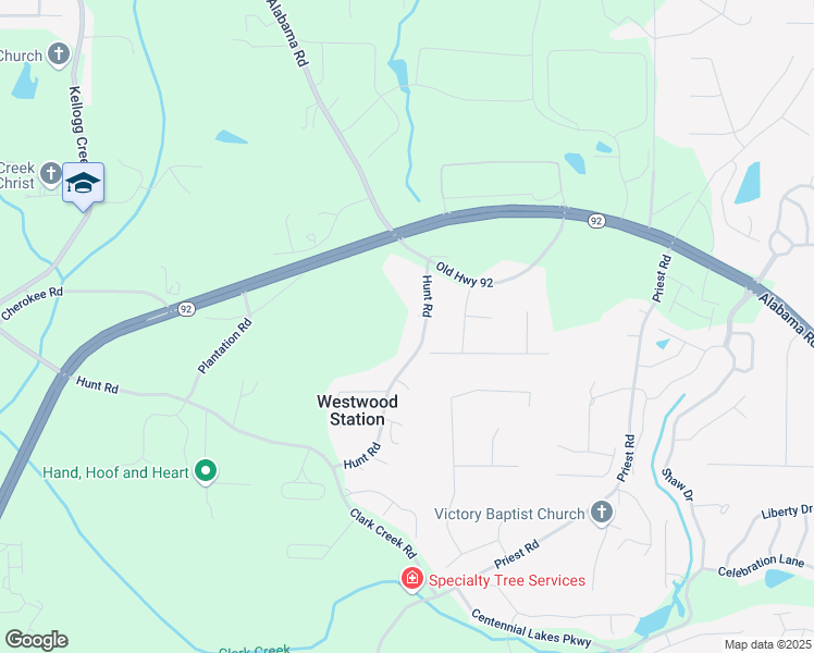 map of restaurants, bars, coffee shops, grocery stores, and more near 3036 Hunt Road in Acworth