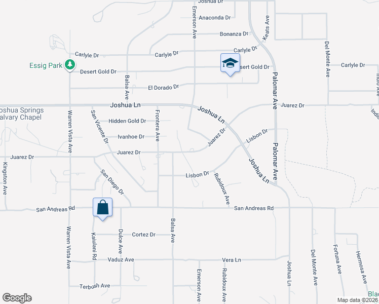 map of restaurants, bars, coffee shops, grocery stores, and more near Juarez Drive in Yucca Valley