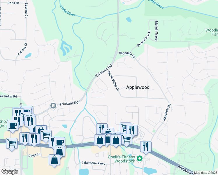 map of restaurants, bars, coffee shops, grocery stores, and more near 245 Regent Square in Woodstock