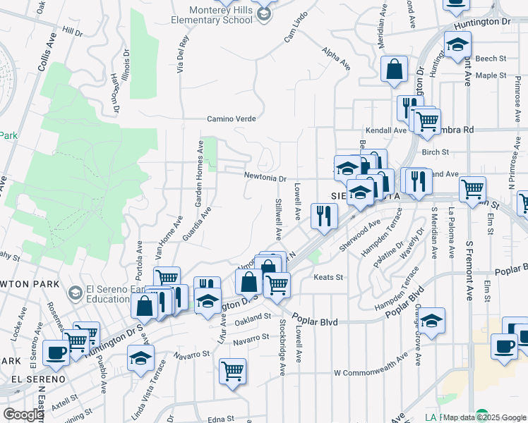 map of restaurants, bars, coffee shops, grocery stores, and more near 4240 Barrett Road in Los Angeles