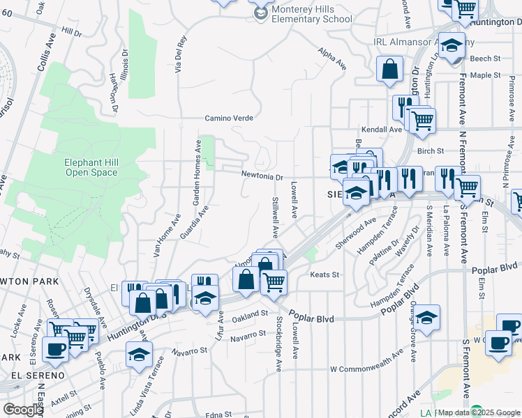 map of restaurants, bars, coffee shops, grocery stores, and more near 4240 Barrett Road in Los Angeles