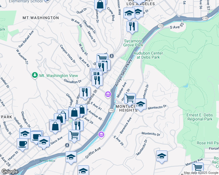 map of restaurants, bars, coffee shops, grocery stores, and more near 136 East Avenue 44 in Los Angeles