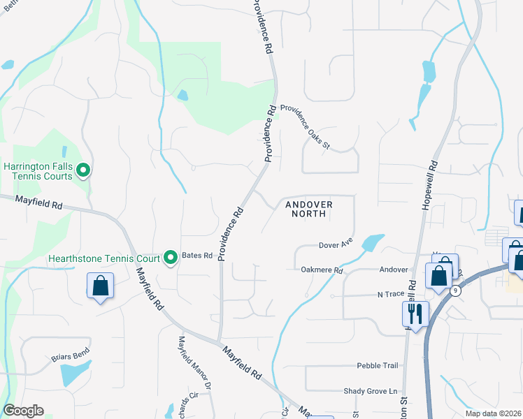 map of restaurants, bars, coffee shops, grocery stores, and more near 12815 Providence Road in Alpharetta
