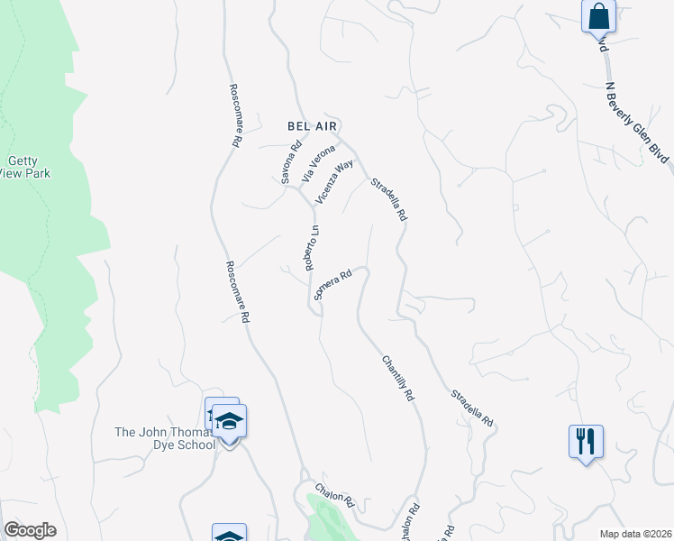 map of restaurants, bars, coffee shops, grocery stores, and more near 1181 Somera Road in Los Angeles