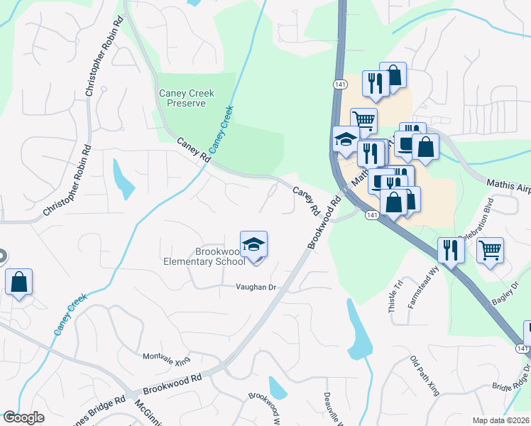 map of restaurants, bars, coffee shops, grocery stores, and more near 3185 Stonecrest Drive in Cumming