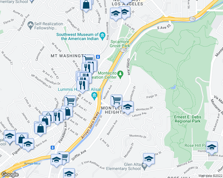 map of restaurants, bars, coffee shops, grocery stores, and more near 4500 Mosher Avenue in Los Angeles