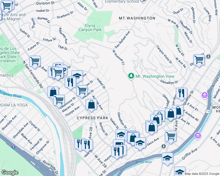 map of restaurants, bars, coffee shops, grocery stores, and more near 3525 West Thorpe Avenue in Los Angeles