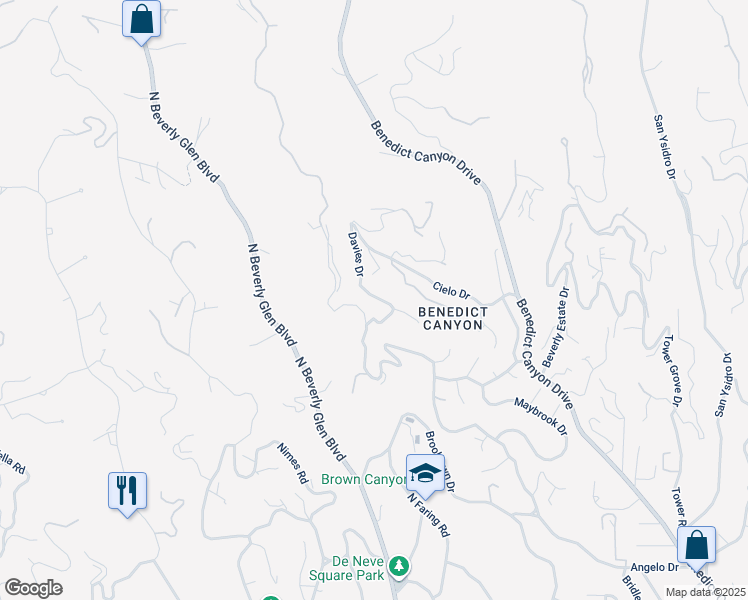 map of restaurants, bars, coffee shops, grocery stores, and more near 1309 Davies Drive in Beverly Hills