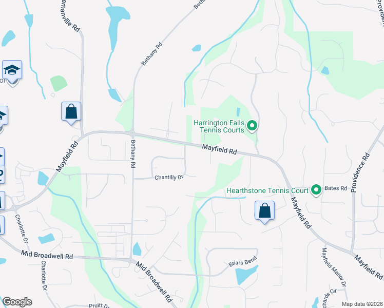 map of restaurants, bars, coffee shops, grocery stores, and more near 1385 Mayfield Road in Alpharetta