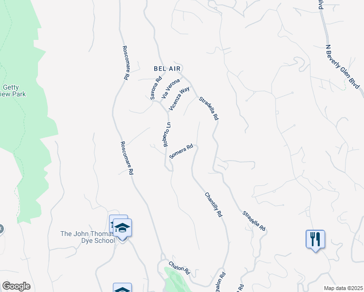 map of restaurants, bars, coffee shops, grocery stores, and more near 1165 Somera Road in Los Angeles