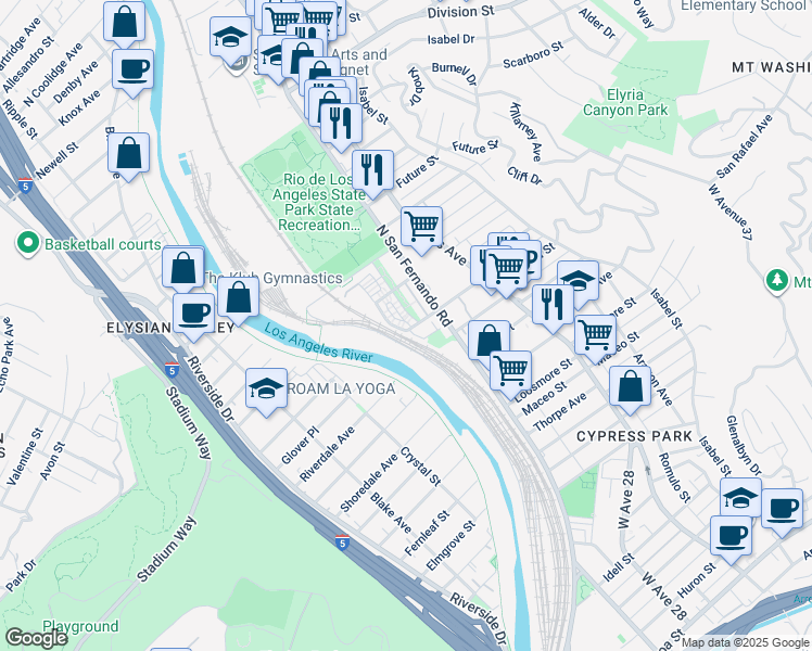 map of restaurants, bars, coffee shops, grocery stores, and more near 2581 Arvia Street in Los Angeles