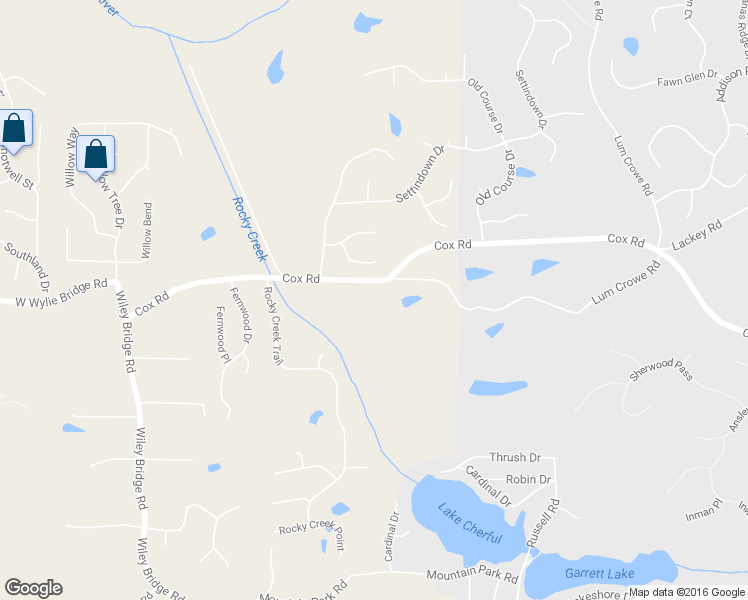 map of restaurants, bars, coffee shops, grocery stores, and more near 2206 Cox Road in Woodstock