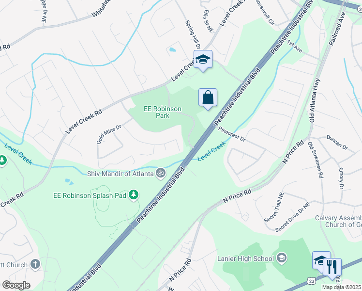 map of restaurants, bars, coffee shops, grocery stores, and more near 4725 Diggers Way in Sugar Hill