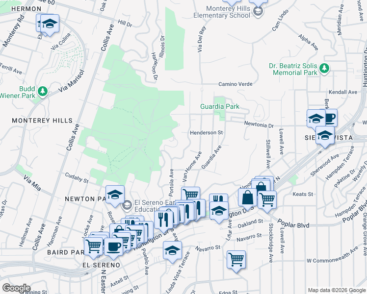 map of restaurants, bars, coffee shops, grocery stores, and more near 4254 Corona Drive in Los Angeles