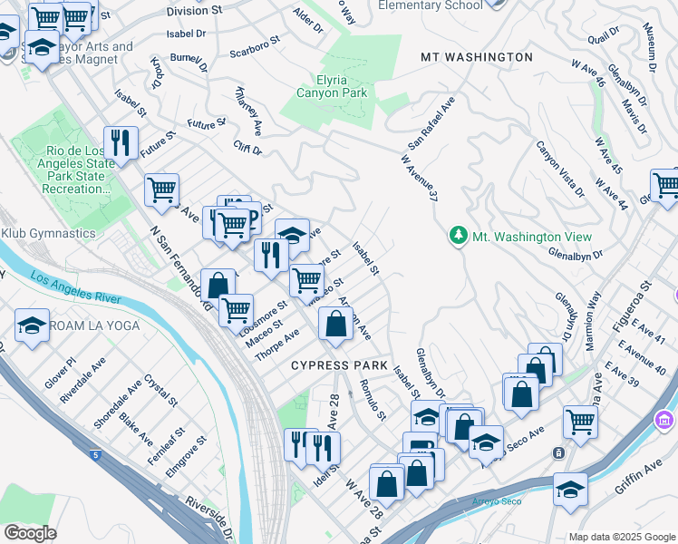 map of restaurants, bars, coffee shops, grocery stores, and more near 3408 Loosmore Street in Los Angeles