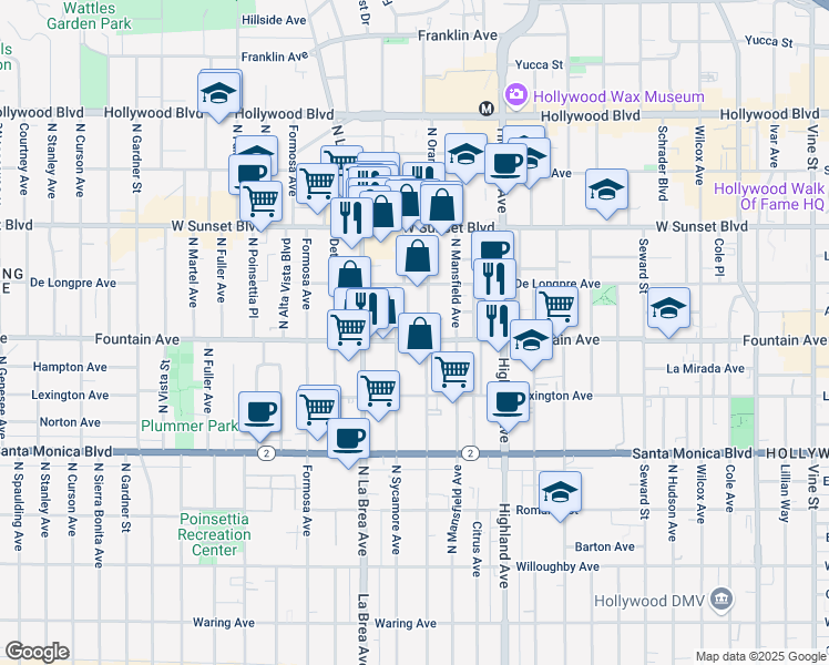 map of restaurants, bars, coffee shops, grocery stores, and more near in Los Angeles