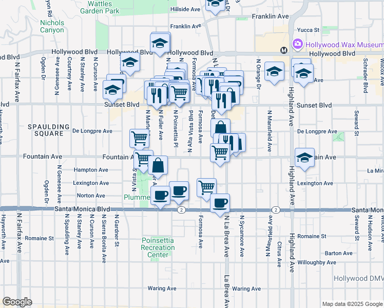 map of restaurants, bars, coffee shops, grocery stores, and more near in Los Angeles