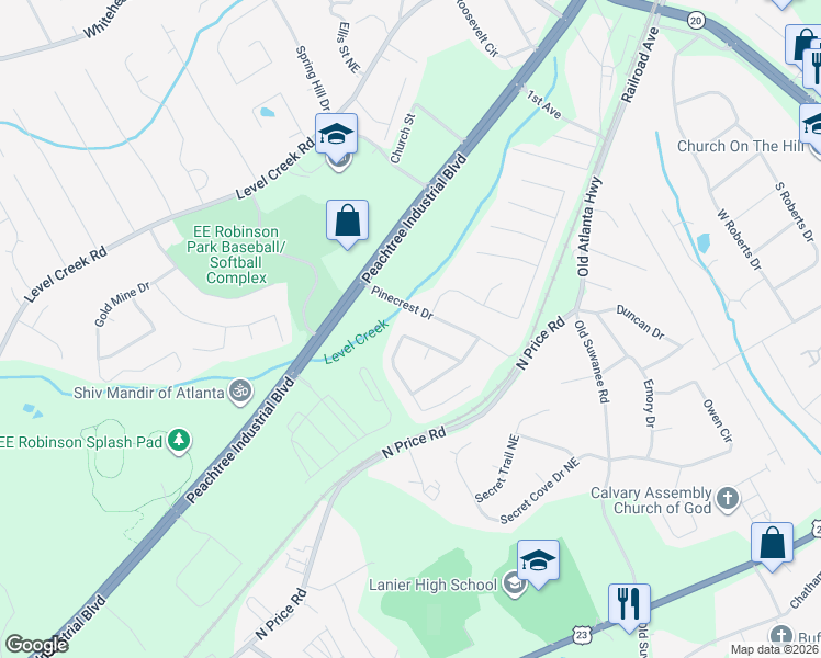 map of restaurants, bars, coffee shops, grocery stores, and more near 5098 McEver View Drive in Sugar Hill