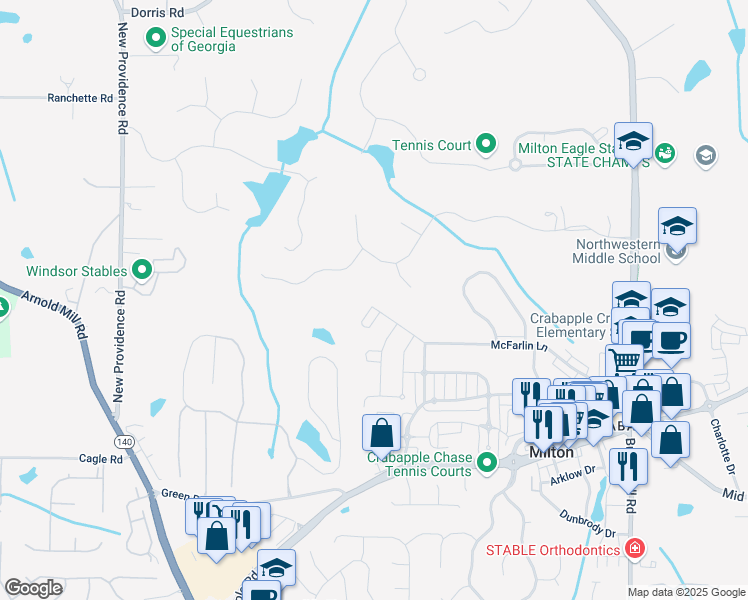 map of restaurants, bars, coffee shops, grocery stores, and more near 163 Nakomis Place in Milton