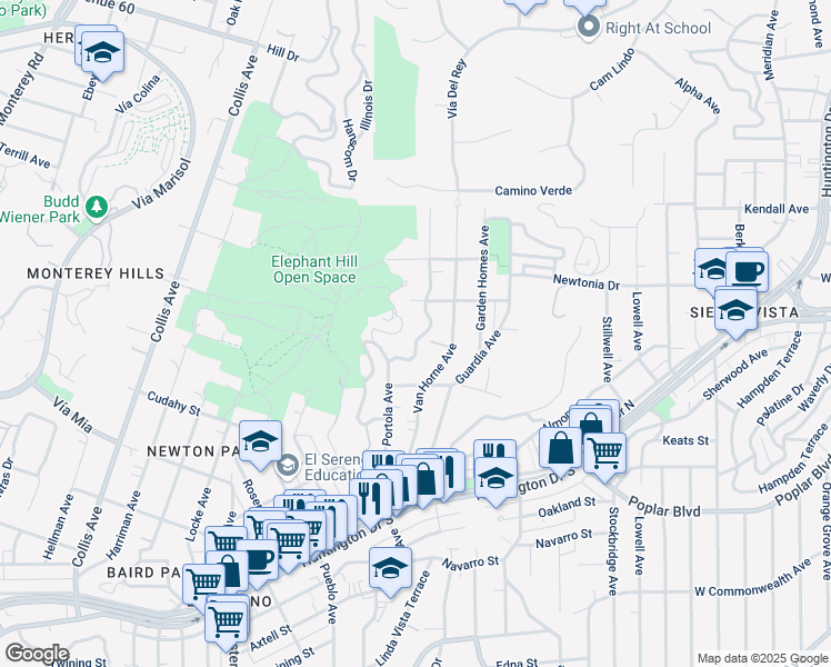 map of restaurants, bars, coffee shops, grocery stores, and more near 4215 Portola Avenue in Los Angeles