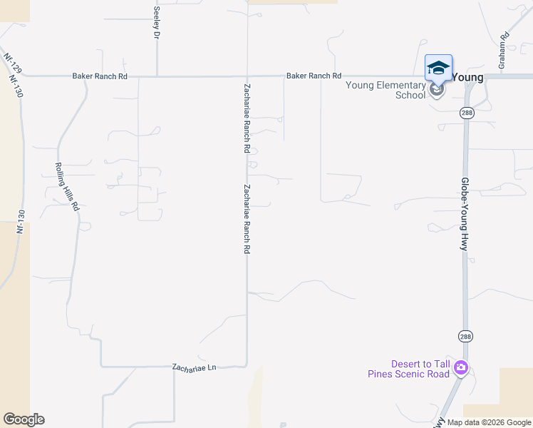 map of restaurants, bars, coffee shops, grocery stores, and more near Zachariae Ranch Rd in Young