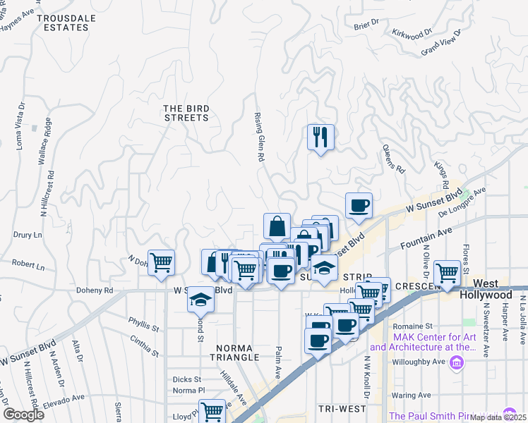 map of restaurants, bars, coffee shops, grocery stores, and more near 1305 Collingwood Place in Los Angeles