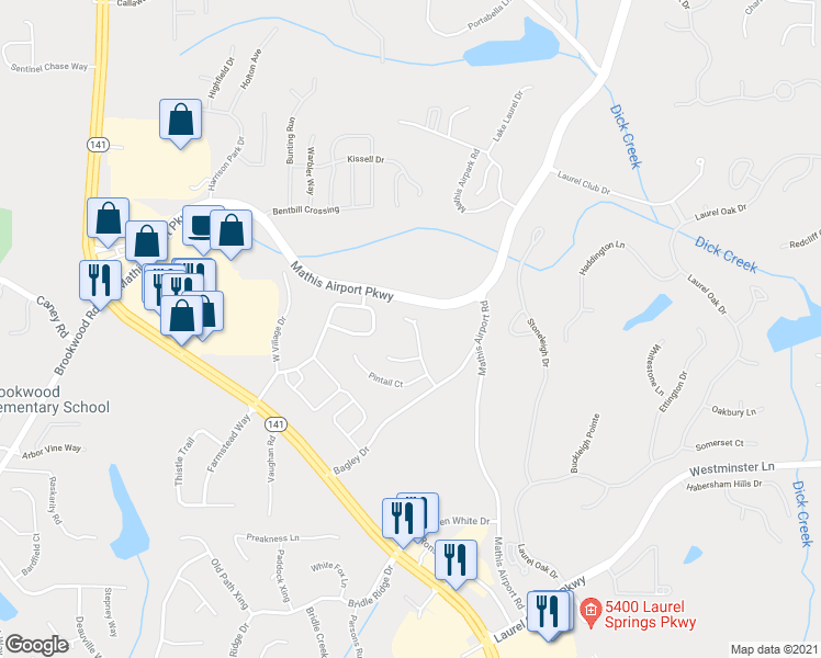 map of restaurants, bars, coffee shops, grocery stores, and more near 465 Morning Dove Lane in Suwanee