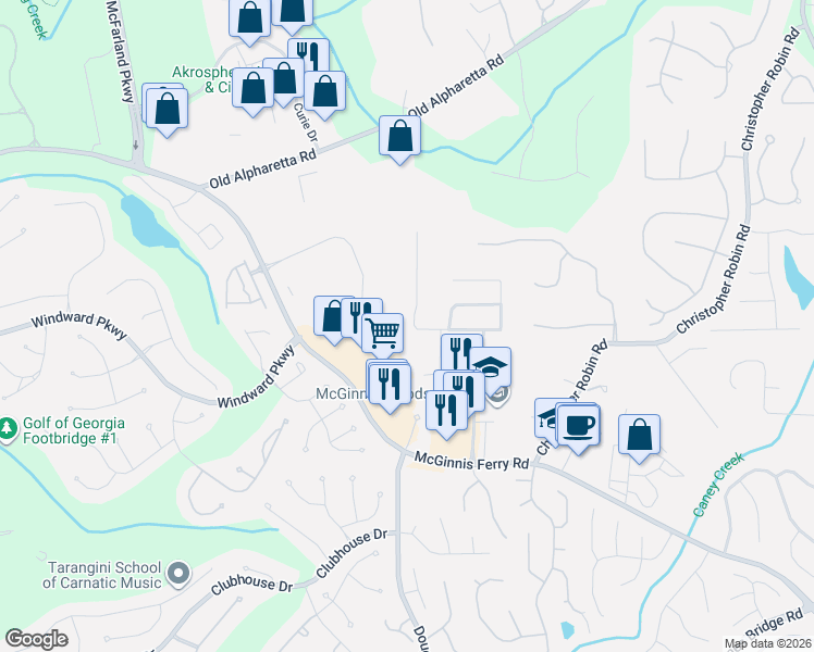 map of restaurants, bars, coffee shops, grocery stores, and more near 5060 Hastings Terrace in Alpharetta