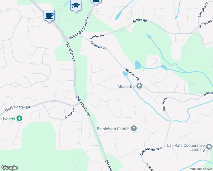 map of restaurants, bars, coffee shops, grocery stores, and more near 4645 Waterford Drive in Suwanee