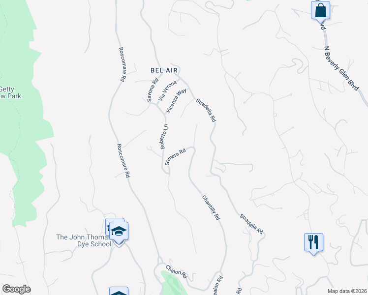 map of restaurants, bars, coffee shops, grocery stores, and more near 1181 Somera Road in Los Angeles