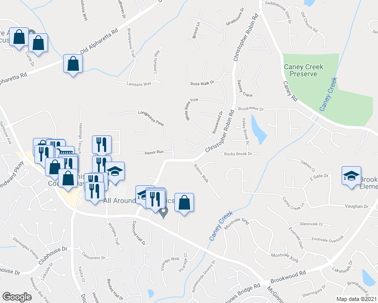 map of restaurants, bars, coffee shops, grocery stores, and more near 916 Wood Rose Court in Alpharetta