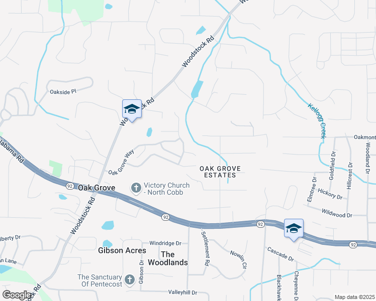 map of restaurants, bars, coffee shops, grocery stores, and more near 203 Oak Grove Lane in Acworth
