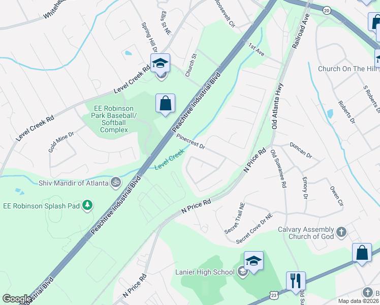 map of restaurants, bars, coffee shops, grocery stores, and more near 5068 McEver View Drive in Sugar Hill