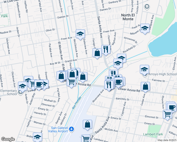 map of restaurants, bars, coffee shops, grocery stores, and more near 4800 Daleview Avenue in El Monte